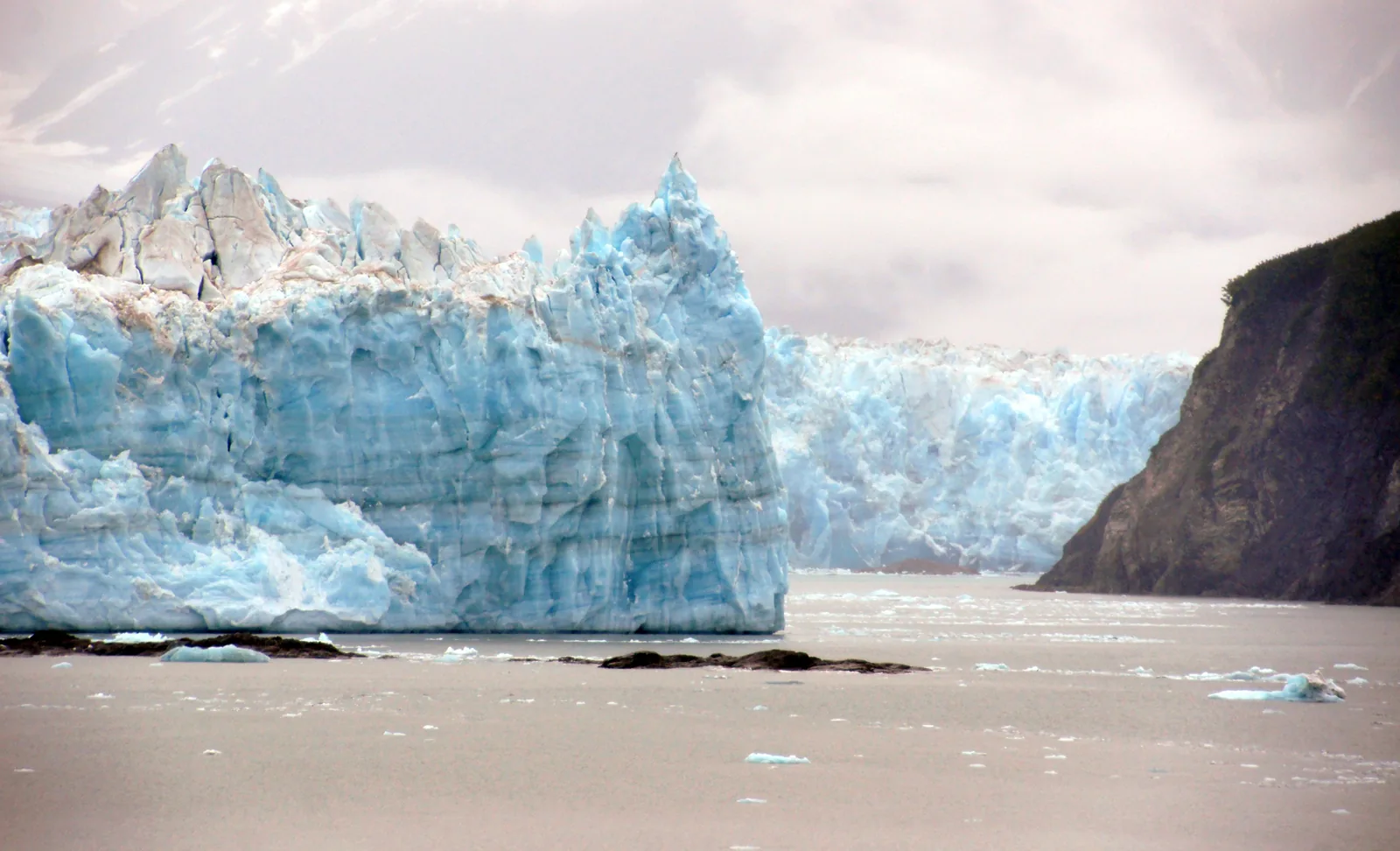 Close view of the blue ice face of Hubbard Glacier, Alaska